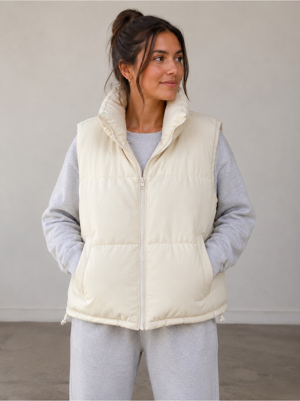 Hollister Cream Quilted Puffer Vest